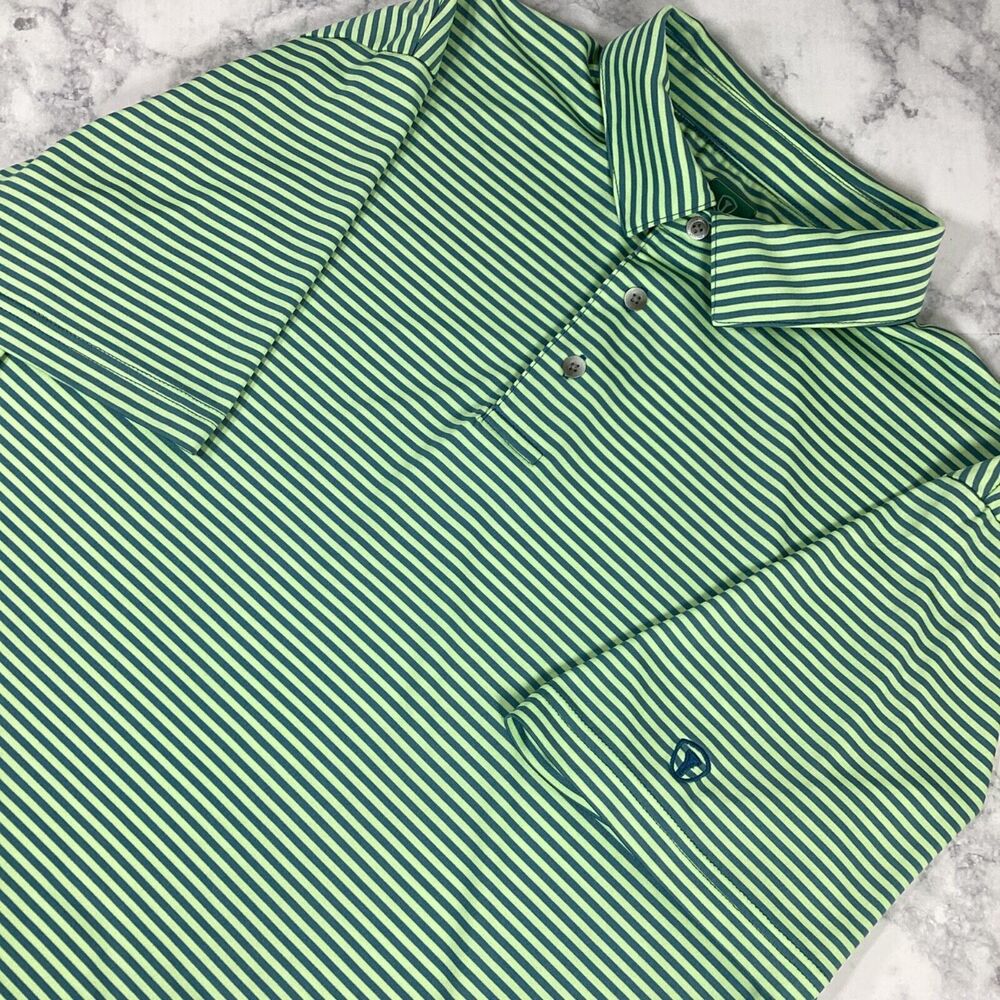 Pro Tour Coolplay Polo Golf Shirt Mens M Striped Lightweight Green Blue